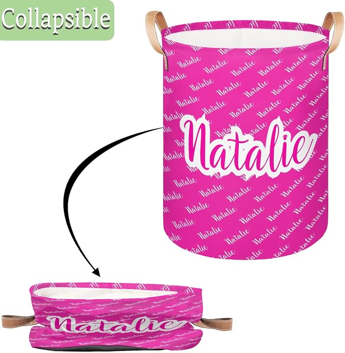 Personalized Laundry Basket, Custom Gift Laundry Hamper, Collapsible Nursery Waterproof Laundry Baskets, Dirty Clothes Toy Hamper with Handles Name Hot Pink