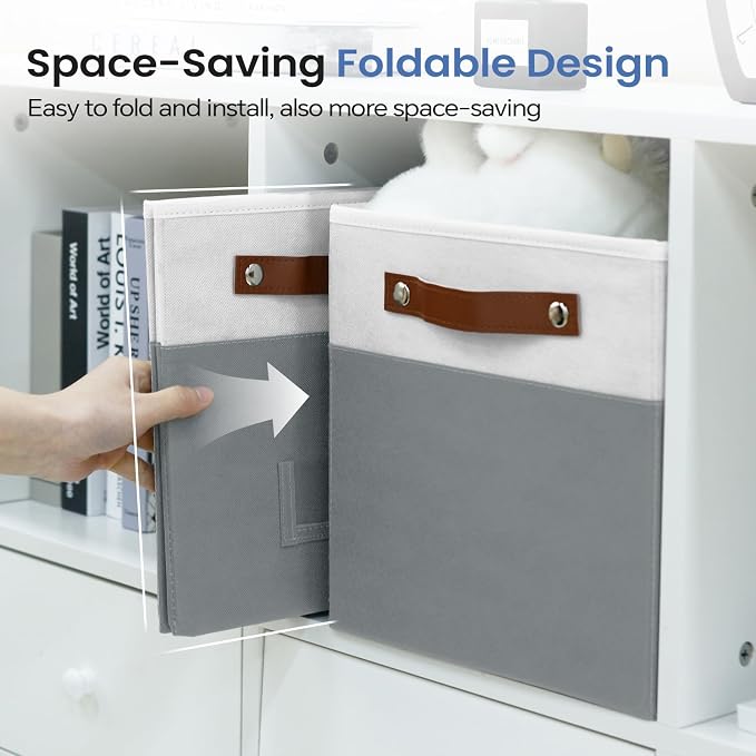 FinishingBo 6-Pack Storage Cubes with Handles & Label Holders Basket, Closet Cube Home Organizer Bins(White/Dark Grey, 10.5*10.5*11 inch)