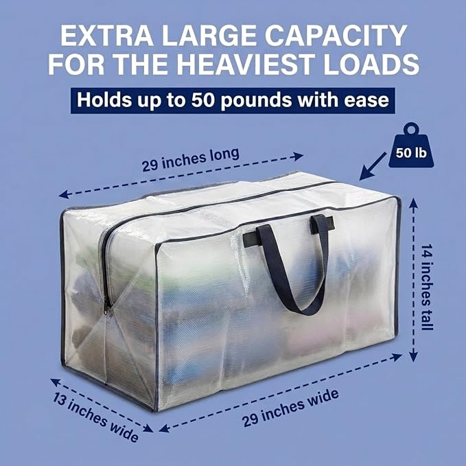 BOX USA 6-Pack Moving Bags with Strong Handles & Zippers - Heavy Duty Extra Large Packing Bags for Storage, Moving Boxes, Dorm & College Supplies, Clear