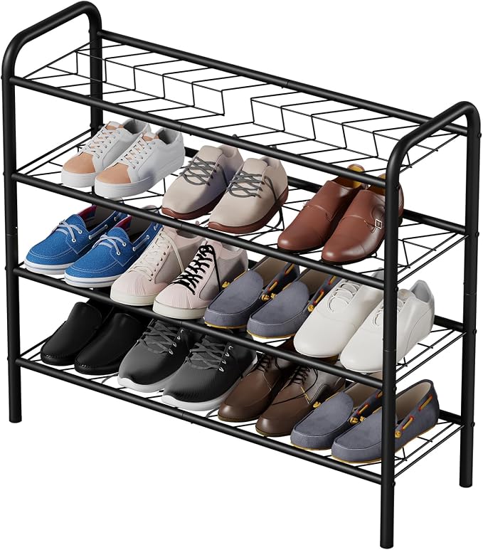 Shoe Rack,Long Shoe Organizer for Closet,Wide Shoe Storage for Entryway, 4 Tier Sturdy Metal Free Standing Shoe Shelf