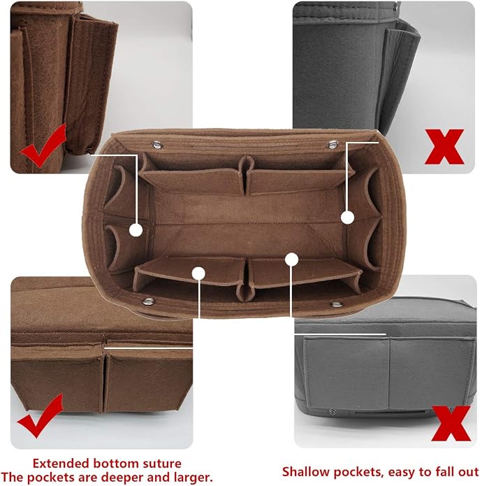 LEXSION Felt Purse Organizer Insert Multi Pocket Bag Organizer Shaper | zipper bag, tote shaper, multi pocket bag, handbag shaper, various sizes