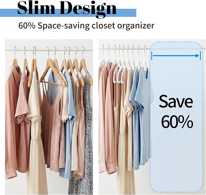 Smartor White Velvet Hangers 60 Pack, Space Saving Clothes Hangers with Tie Bar, Non-Slip Felt Hanger with Shoulder Notches, Heavy Duty Suit Hanger for Coat, Shirt, Pants, Dress | Non-slip Felt, Shoulder Notches and 360° Hooks Keep Suits, Dresses and P...
