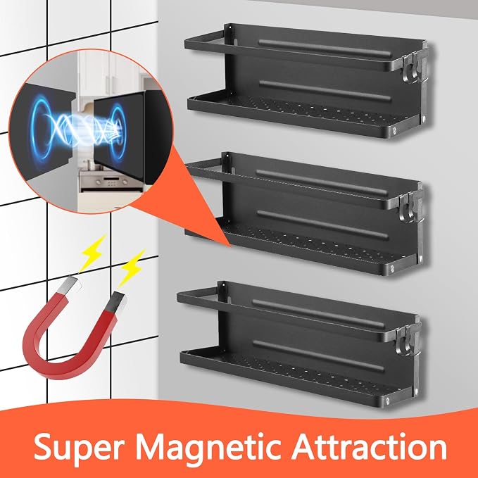 Magnetic Shelf with Paper Towel Holder | For Fridge/Washing Machine/Garage, Kitchen Spice Rack for Refrigerator, Wall Mount Storage Organizer