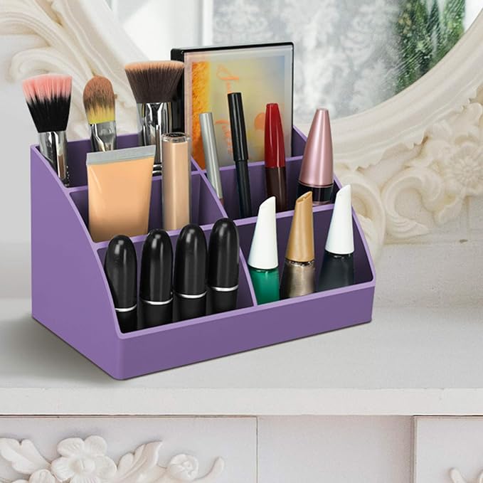Acrimet Desktop Organizer - Easy Organizer Caddy Holder for Office, Home and School use (Plastic) (Solid Purple Color) | Slant Design, Scrunch Holder & Stationery Accessories