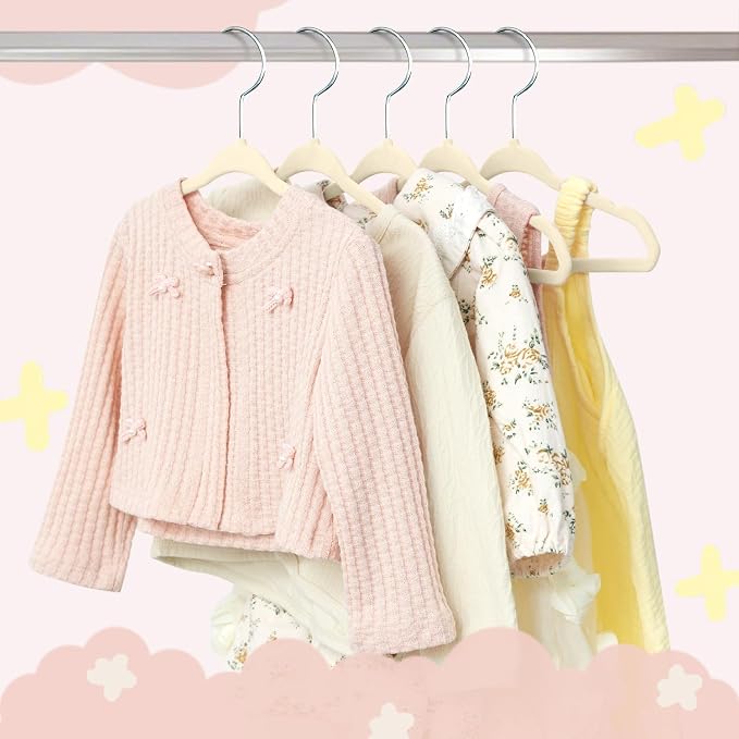 BAGAIL 50 Pack Kids Velvet Hangers 11 Inches Children's Clothes Hangers Non-Slip Baby Hangers for Infant/Toddler (Ivory)