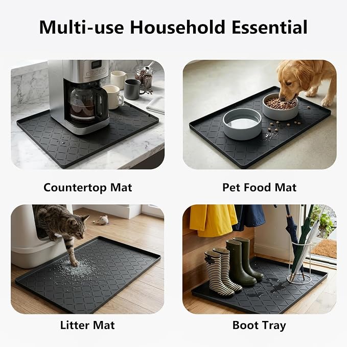 Mateeylife Under Sink Mats for Kitchen Waterproof 34"X22", Undersink Protectors，Silicone Mat Cabinet Liner, Under Sink Organizer for Bathroom and Kitchen，Boot Tray Pet Food Mat, Classic Black