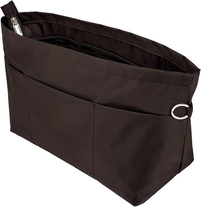 Handbag Tote Purse Organizer Insert Bag Liner Shaper Divider Zipper 11 Pockets Compartments Small Coffee | Bag Divider Liner Shaper Separator in Bag with Zipper, 11 Pockets Compartments