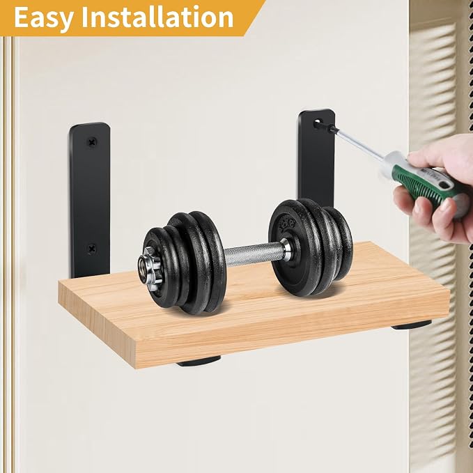 2 Pack - L 6" x H 4" x W1.5, 5mm Thick Black L Shelf Bracket, Iron Shelf Brackets, Metal Shelf Brackets, Floating Shelf, Shelf Supports with Screws