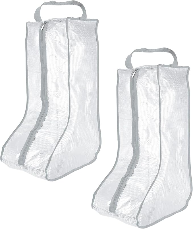 uxcell 2Pack Boot Storage Bag Portable, PVC Shoe Storage Bag with Zipper Clear Boots Cover Protector Bag for Short Boots and Tall Boots Storage Travel and Daily Use, Gray Tall