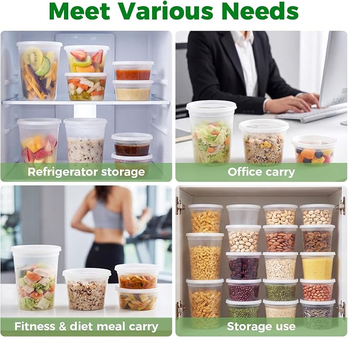vivigu Deli Containers with Lids 48 Sets, 32/16/8 oz Food Storage Containers with Lids for Takeout Meal Prep Storage, Plastic Soup Container Leak-Proof & BPA Free, Freezer/Microwave/Dishwasher Safe