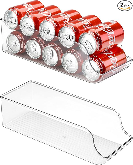 Puricon 2 Pack Standard Can Drink Dispenser Organizer for Refrigerator Plastic Soda Pop Holder Container Storage Bin for Fridge Freezer Pantry Kitchen