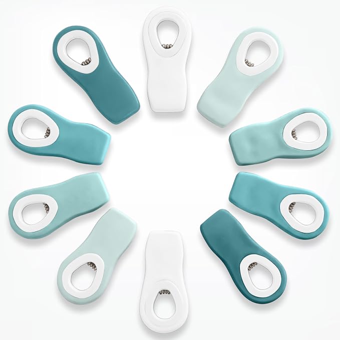 COOK WITH COLOR Bag Clips with Magnet- Food, Chip, Bag Clips for Food Storage with Airtight Seal Grip for Bread, Snack and Food Bags (Light Blue Ombre, Pack of 10)
