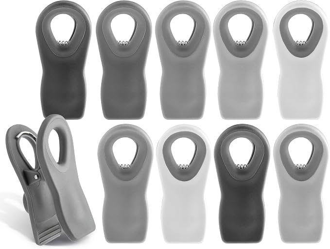 COOK WITH COLOR Bag Clips with Magnet- Food, Chip, Bag Clips for Food Storage with Airtight Seal Grip for Bread, Snack and Food Bags (Grey Ombre, Pack of 10)