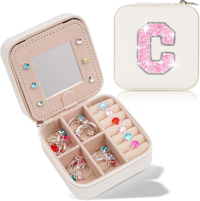 Uygafly Gifts for Teen Girl Trendy Stuff,Birthday Gift for 5 6 7 8 9 10 11 12 13 14 15 Year Old Girls,Cute Travel Jewelry Case Small Box | Cream,C