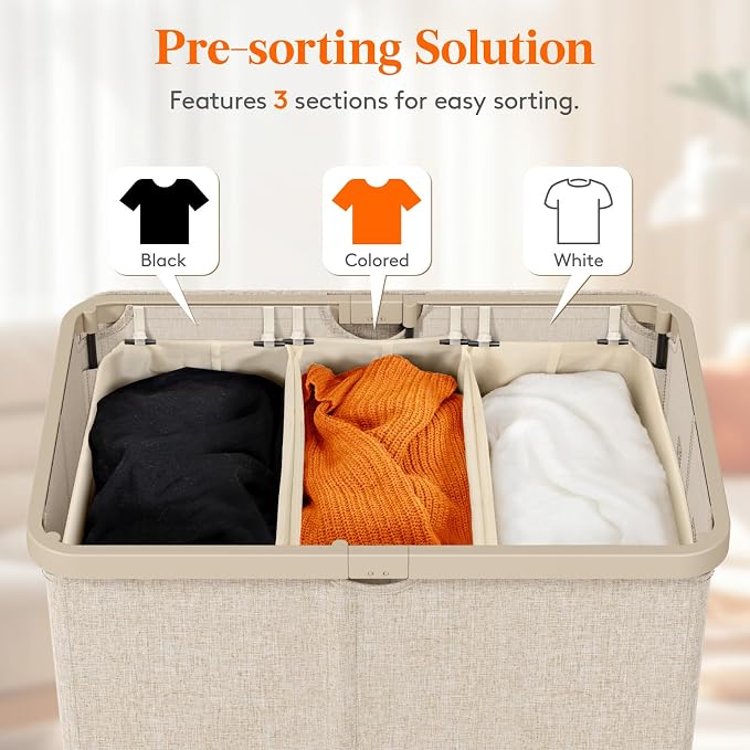 Lifewit 165L Large Laundry Basket with Lid, Laundry Hamper with Plastic Handles and Removable Bag, Foldable Tall Dirty Clothes Hampers for Laundry for Laundry Room, Bedroom, Bathroom, Dorm, Beige