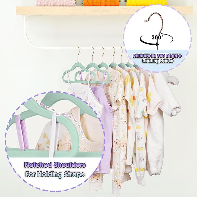 Baby Hangers 11.4 Inch 50 Pack Velvet Kid Hangers (Teal) | Velvet,Non Slip,Durable,Space Saving,For Baby/Infant/Toddler
