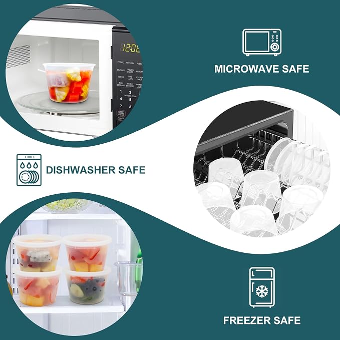 WGCC Deli Containers with Lids 16 oz - Disposable Soup Containers with Lids 48 Sets - Plastic Containers with Lid, Food Storage Containers with Lids, BPA Free/Microwave/Freezer/Dishwasher Safe