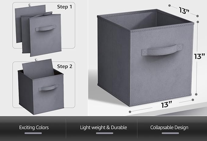 Sorbus Fabric Storage Cubes - 6 Foldable Storage Bins for Organizing Pantry, Cubbies, Toy Box - Clothes Storage & Closet Organizer - 13 Inch Collapsible Cube Baskets for Shelves with Handle