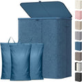 Lifewit 185L 3 Section Laundry Hamper with Lid, Large Laundry Basket with Handles and Removable Bags, Tall Clothes Hamper, Foldable Laundry Sorter for Bedroom Bathroom, Dark Blue