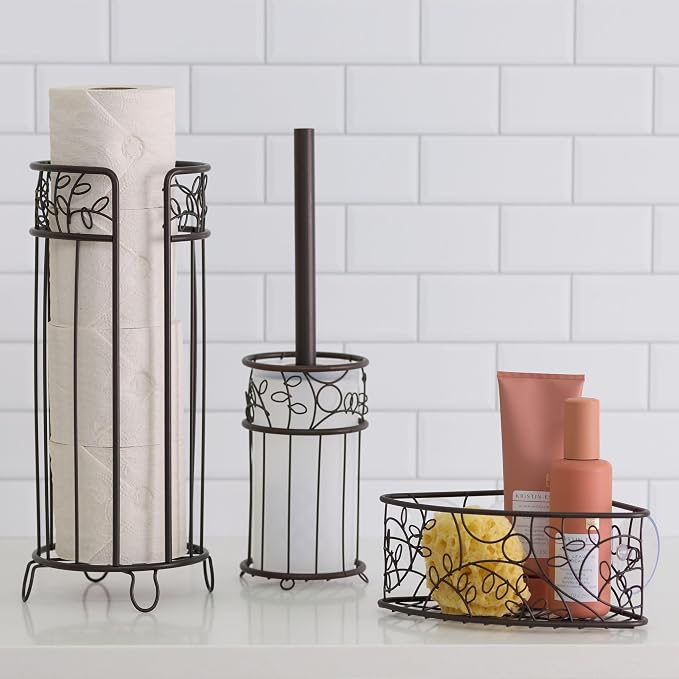 iDesign Metal Toilet Tissue Holder Stand, The Twigz Collection – Holds 3 Rolls of Toilet Paper, 6.8” x 15.2”, Bronze
