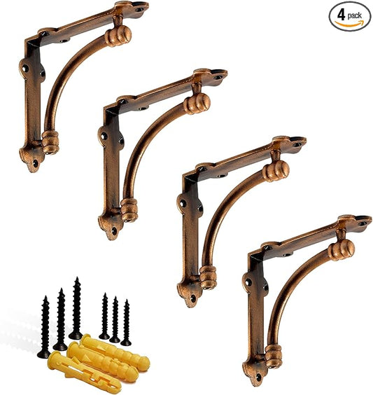 NACH Decorative Shelf Brackets, 4 Pack of 5.25 x 1.25 x 5.25 inch Copper Cast Iron Shelf Brackets - Decorative Brackets for Mounting - Industrial Style Brackets