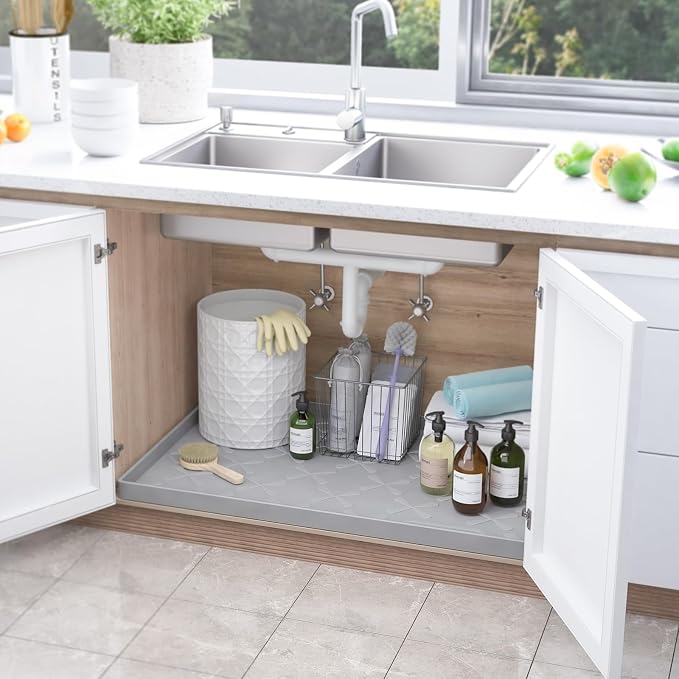 SIKADEER Under Sink Mat Waterproof 34" x 22", Silicone Mat Kitchen Drawer Shelf and Cabinet Liner, Sink Protector for Kitchen Organizers and Storage, Boot Tray Pet Food Mats