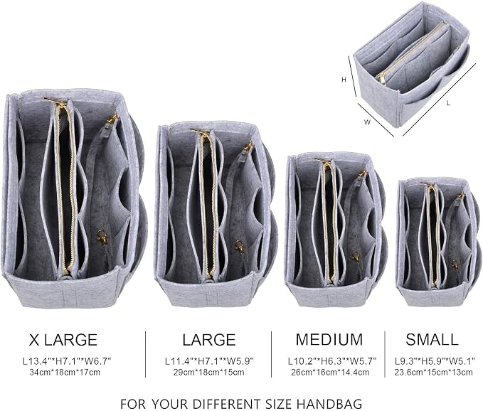 Vercord Felt Organizer Insert For Purse Handbag Tote Bag In Bag Inside Shaper Divider Neo Grey Small