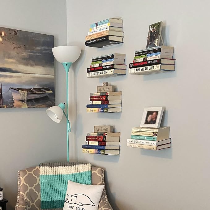 Eapele Floating Book Shelves, White Dove Color Coated, Steel Constructed Hidden Bookshelf with Mounting Hardware (6pcs)