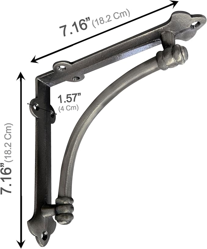 NACH Decorative Shelf Brackets, 2 Pack of 7.25 x 1.6 x 7.25 inch Antique Metal Cast Iron Shelf Brackets - Decorative Brackets for Mounting - Industrial Style Brackets