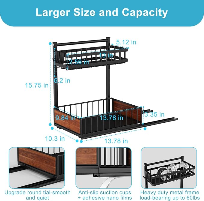 Cadrim Under Sink Organizer 2 pack, Pull Out Cabinet Organizer Shelf 15.75 * 13.78 * 10.3 inch，Organizers and Storage with Sliding Drawer, Under Sink Storage for Kitchen Bathroom Cabinet