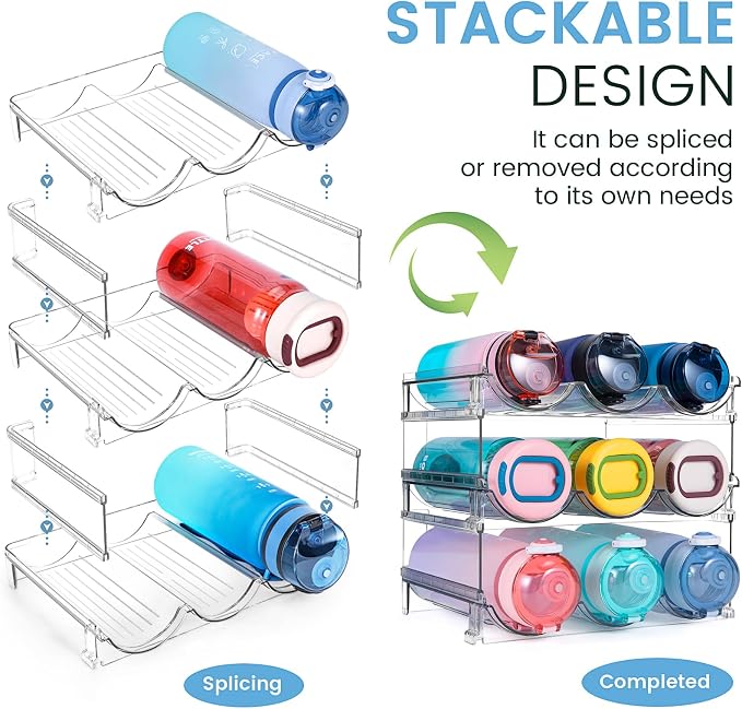 spospo Water Bottle Organizer for Cabinet, 3 Pack Water Bottle Organization and Storage Shelf, Plastic Water Bottle Holder Rack for Fridge, Kitchen, Desktop