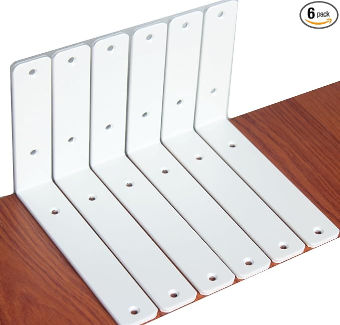 6 Pack - L 8" x H 6" x W1.5, 5mm Thick White L Shelf Bracket, Iron Shelf Brackets, Metal Shelf Brackets, Floating Shelf, Shelf Supports with Screws