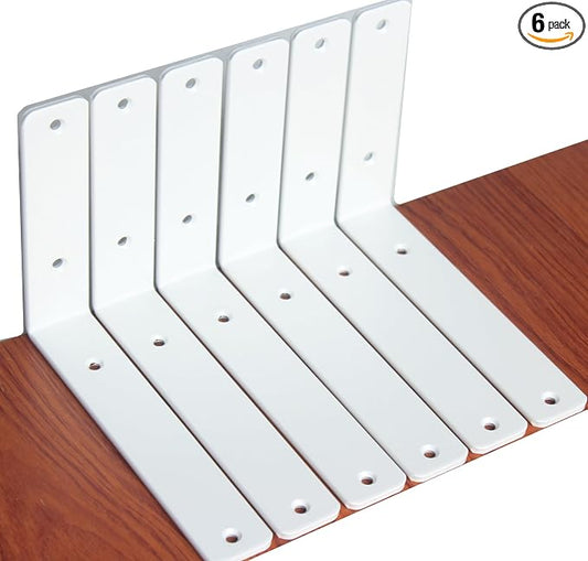 6 Pack - L 8" x H 6" x W1.5, 5mm Thick White L Shelf Bracket, Iron Shelf Brackets, Metal Shelf Brackets, Floating Shelf, Shelf Supports with Screws