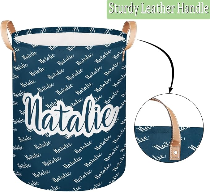 Personalized Laundry Basket, Custom Gift Laundry Hamper, Collapsible Nursery Waterproof Laundry Baskets, Dirty Clothes Toy Hamper with Handles Name Dark Blue