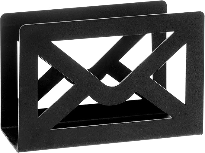 MyGift Black Metal Desktop Mail Holder with Cutout Envelope Design Home and Office Desk Letter Organizer