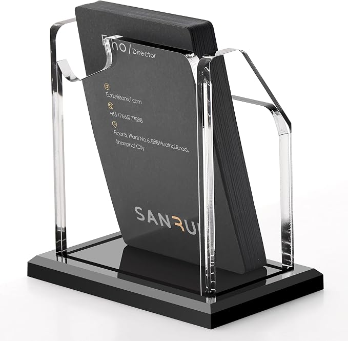 SANRUI Black Vertical Business Card Holder for Desk 1 Slot 1 Tier, Clear Acrylic Name Card Stand for Women and Men, Desktop Organizer Display for Office Home Exhibition - 60 Card Capacity 1 Pack