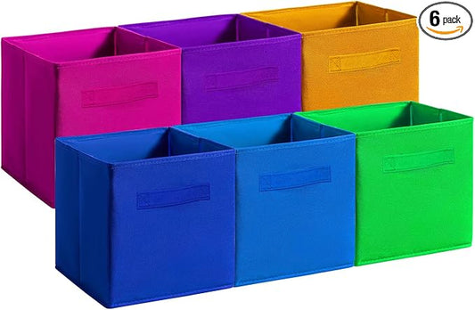 Fabric Storage Bins - 6 Pack Collapsible Cube Organizer for Closet, Shelves & Living Space, Pastel & Dark Color Options - Foldable Storage Boxes with Handles for Clothes (Dark Colors, 11 inch)