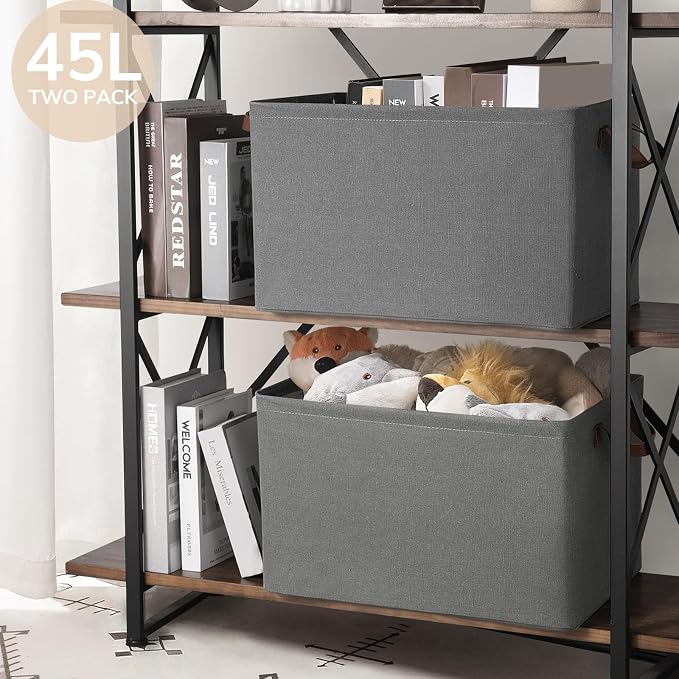 CHICVITA Storage Baskets for Shelves, 19" x 13" x 11" Fabric Storage Bins with Metal Frame Handles, Extra Large Closet Storage Baskets for Organizing, Gray, 2-Pack