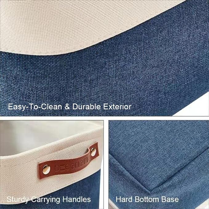 DECOMOMO Storage Bins, Large Fabric Storage Baskets for Shelves, Decorative Linen Closet Organizer, 15 x 11 x 9.5 inches (Navy Blue & White, 4 Pack)