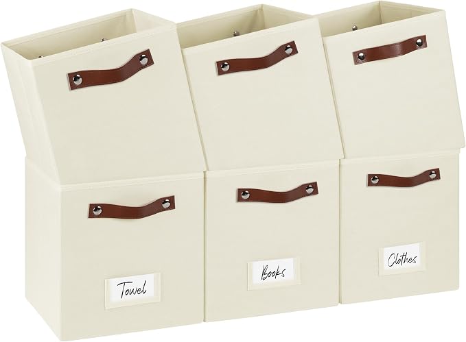 FinishingBo 6-Pack Storage Cubes with Handles & Label Holders Basket, Closet Cube Home Organizer Bins(Beige, 10.5*10.5*11 inch)