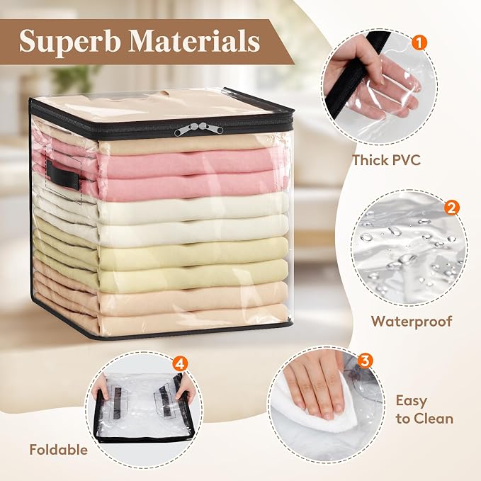 Lifewit 4 Pack Clear Clothes Storage Bags, Sweater Storage with Zipper, 36L Vinyl Foldable Moving Bags, Storage Container for Blankets Bed Sheet Sweater Yarns