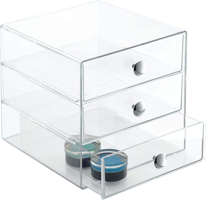 iDesign Stackable 3-Drawer Makeup Organizer, Clear | Bathroom Storage, Vanity Storage