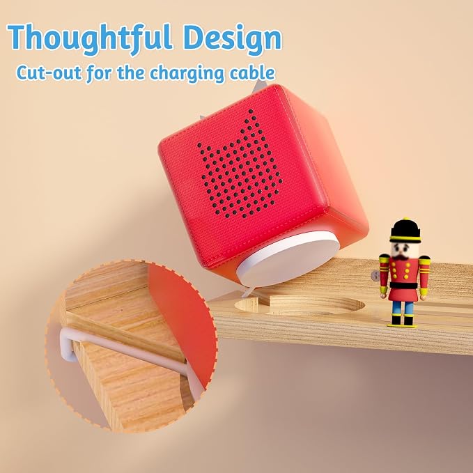 for Tonies Shelf Magnetic - 1 Tier Wooden Tonies Figure Organizer, Natural | Tonies Box Holder, Magnetic Display Shelf for Kids Room, Wall Floating Shelves Toy Storage Compatible Charging Station