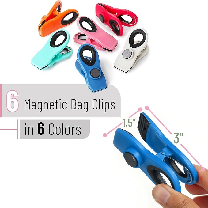 Mr. Pen- Magnetic Chip Clips, 6 Pack, Airtight Seal | Reusable Bag Closers for Food Storage, Snacks, Bread & Kitchen Organization, Strong Plastic Clips for Refrigerator Use
