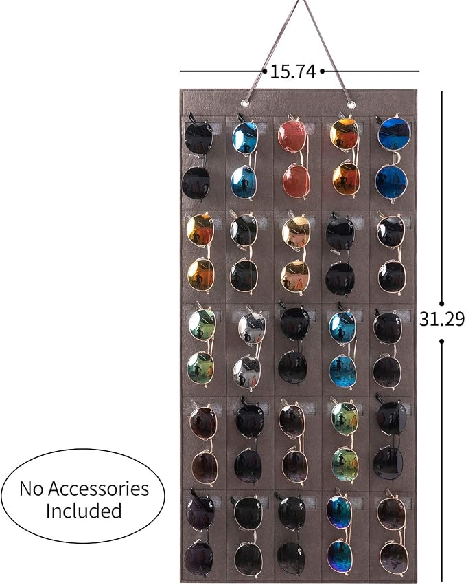 Sunglasses Organizer Storage- Hanging Eyeglasses Wall Pocket Mounted,Eyewear Display,25 Slots (Black, Large)