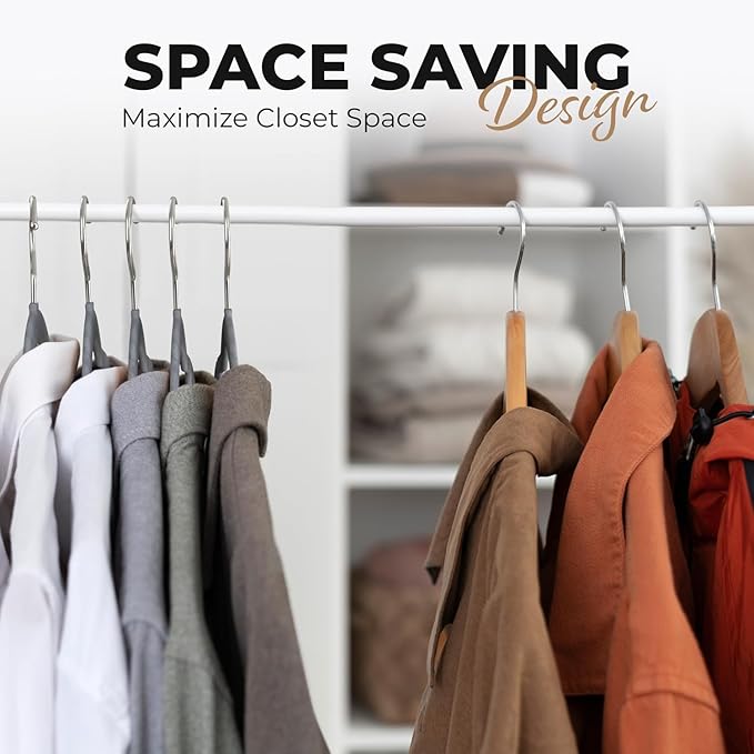 Our Modern Space 100 Pack Velvet Hanger for Shirt Pants Dresses Skirts Suits Jackets - Slim Space Saving Design - Standard Coat Hanger - Sturdy & Durable Design with Shoulder Grooves Hook