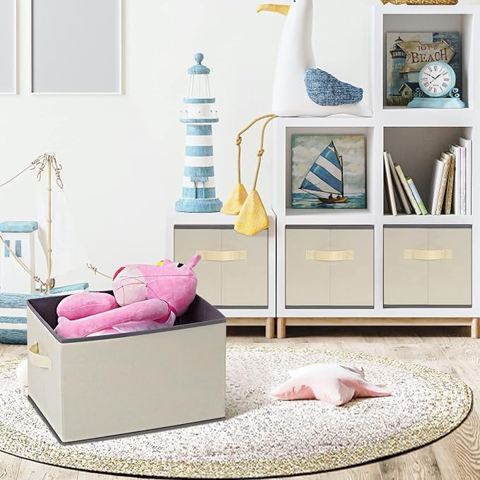Extra Large Fabric Storage Baskets for Shelves 3 Pack, 15.75x11.8in Closet Storage Bins for Shelves, Cloth Baskets for Organizing, Linen Closet Organizers, Beige