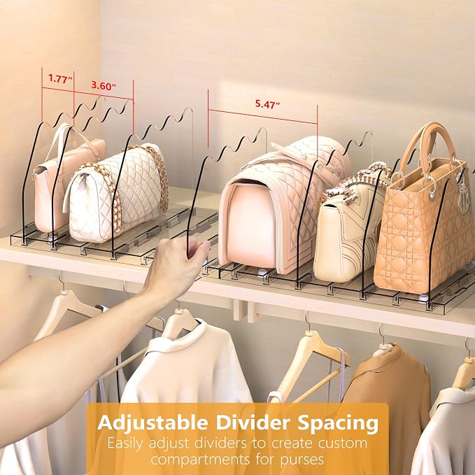 Ronlap Purse Storage Organizer for Closet Clear Shelf Dividers Rack, 2 Pack | Clear separators keep handbags, totes, clutches & purses upright & visible on shelves for closet storage and organization