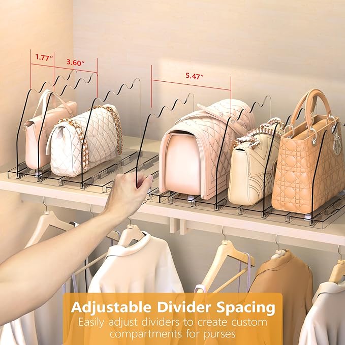 Ronlap Purse Storage Organizer for Closet Clear Shelf Dividers Rack, 4 Pack | Clear separators keep handbags, totes, clutches & purses upright & visible on shelves for closet storage and organization
