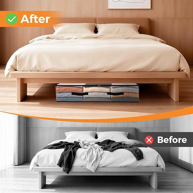 8 Pack Under Bed Storage Bags, 75L Foldable Clear Storage Containers with Handles, Dual Zippers for Comforter, Clothes, Bedding, Linen Sheets, Sweaters, Blanket Storage
